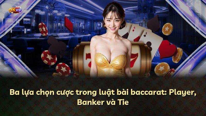 Ba lựa chọn cược trong luật bài baccarat: Player, Banker và Tie